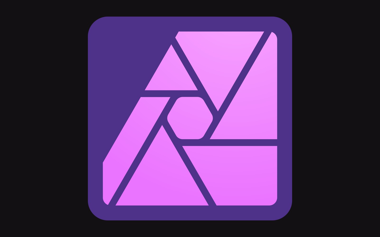 Affinity Photo app icon showing a stylized letter A in purple and pink shapes