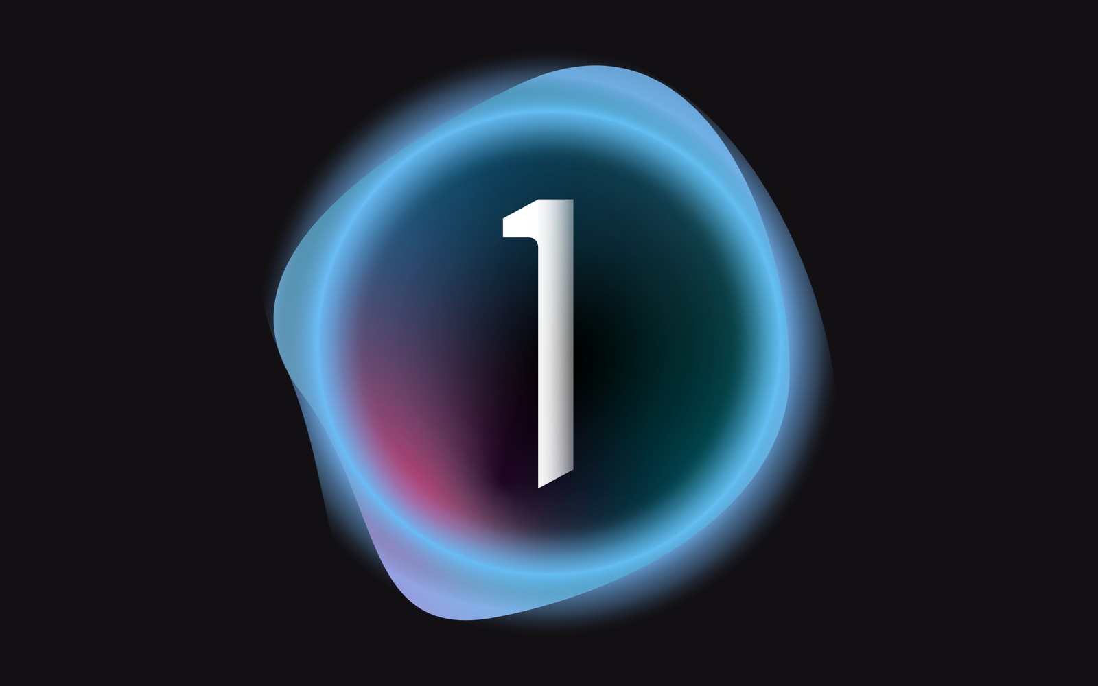 The number one in white centered within a glowing blue circular gradient on black