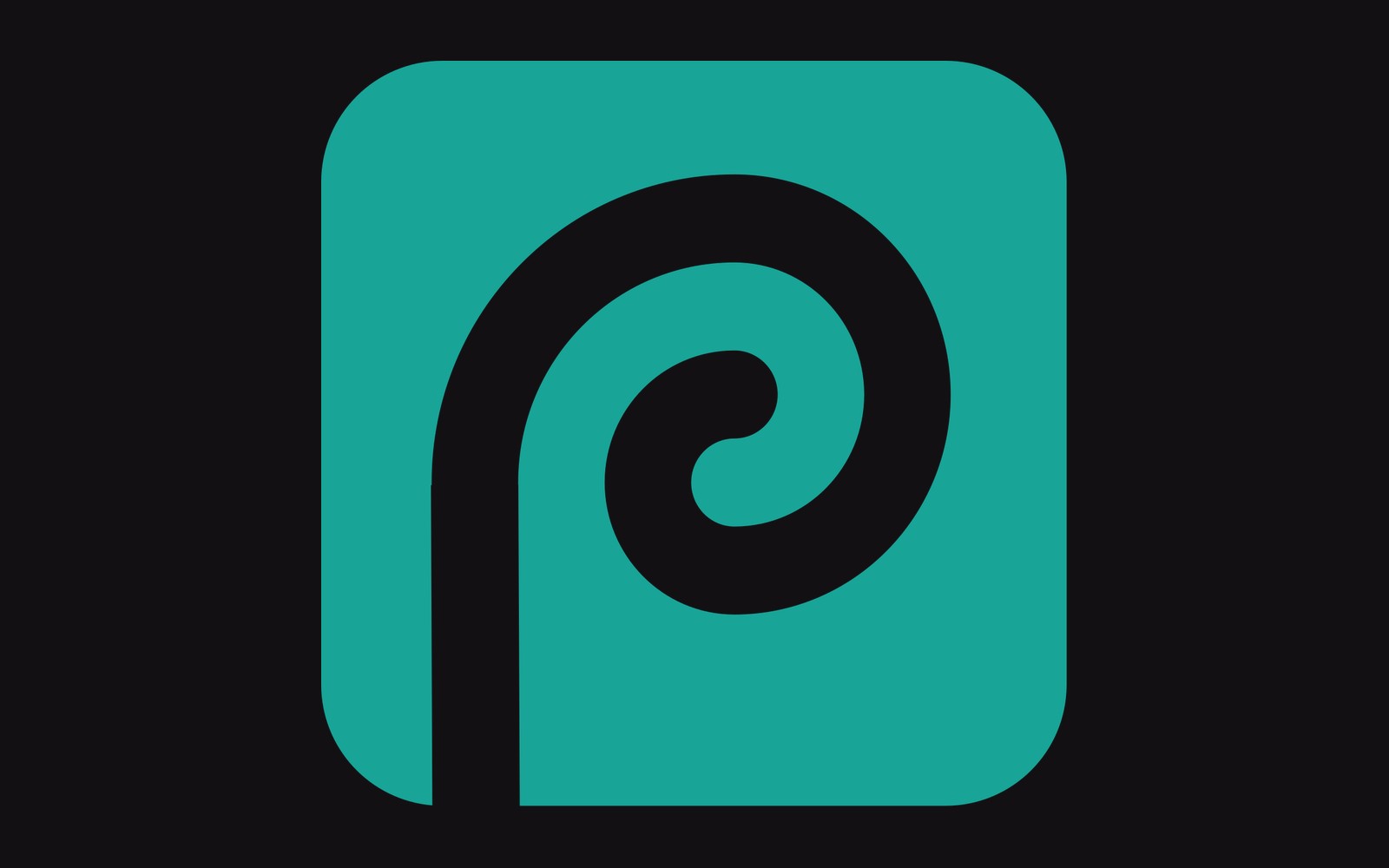 Photopea app icon showing a black spiral shaped like the letter P on teal