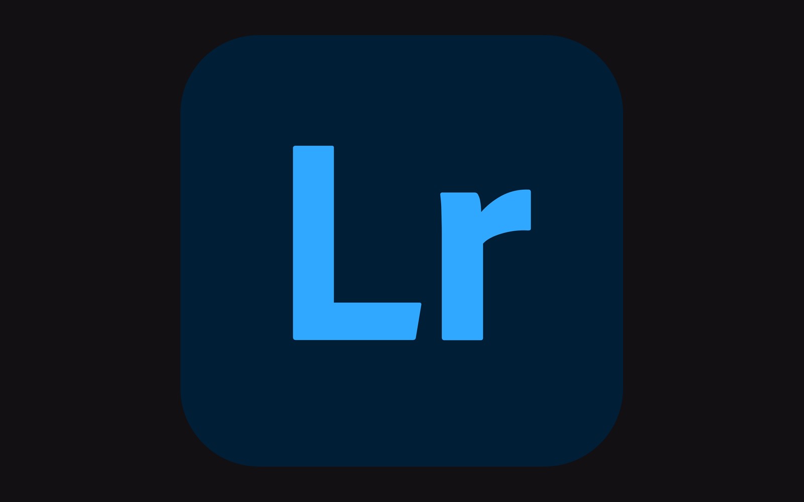 Adobe Lightroom app icon with blue "Lr" lettering on a dark square background